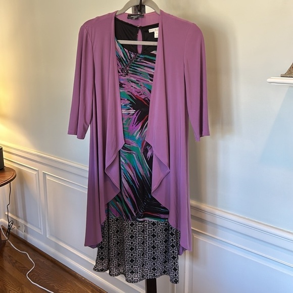 VIOLET Draped Jacket Long Waterfall Open Cardigan Matte Violet Color Resort Wear - Picture 4 of 7